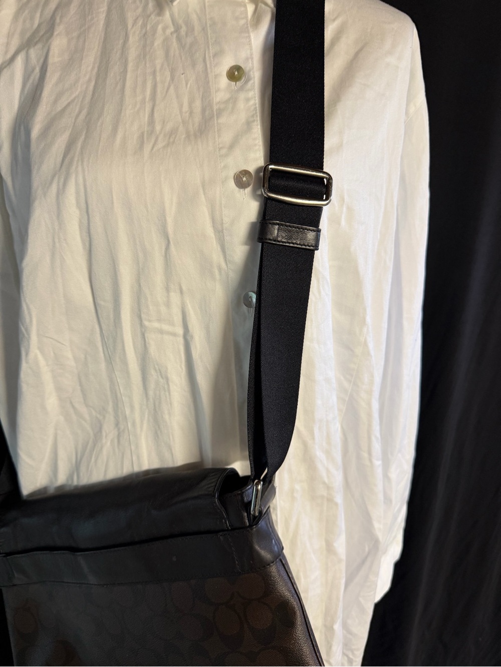 Coach Black Leather & Signature Canvas Messenger Bag - Picture 3 of 6